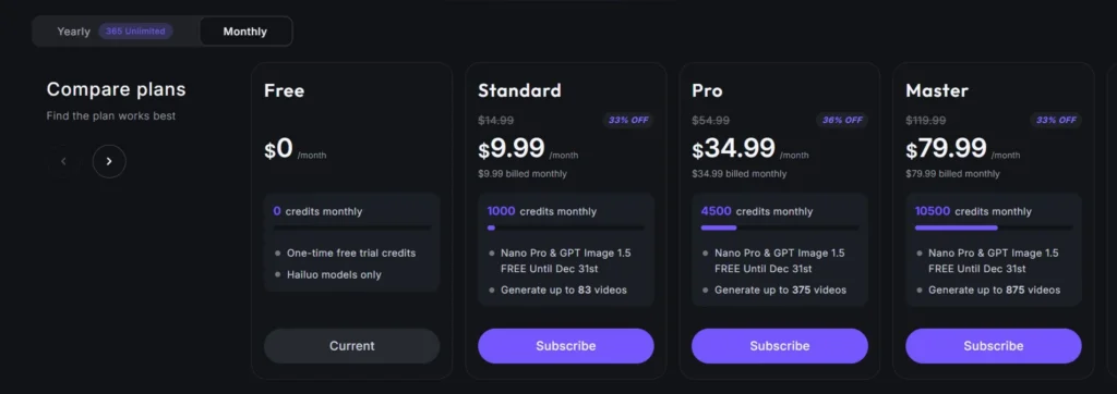 Hailuo AI платные тарифы