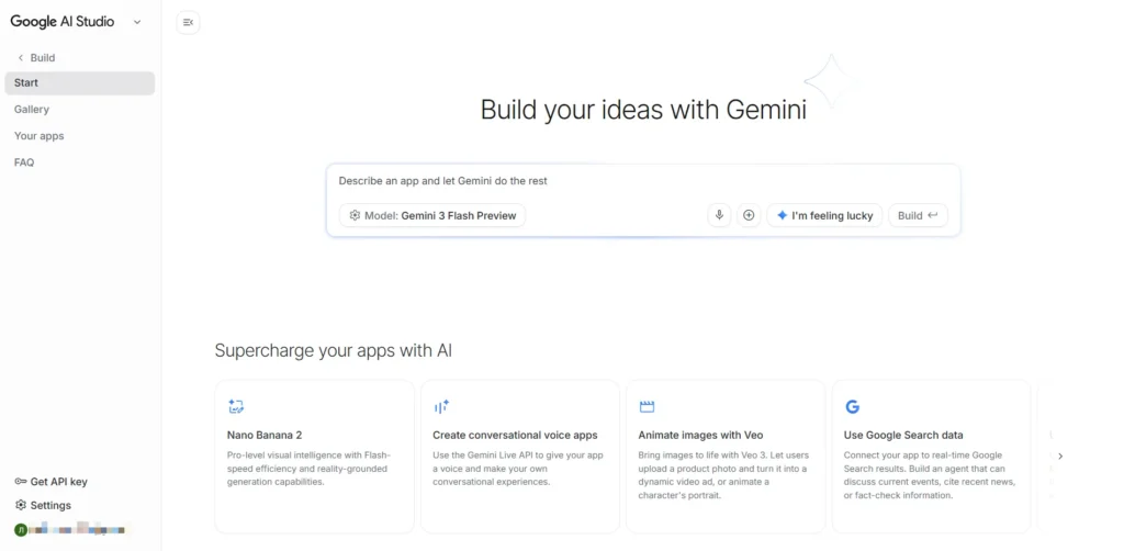 Интерфейс Google AI Studio