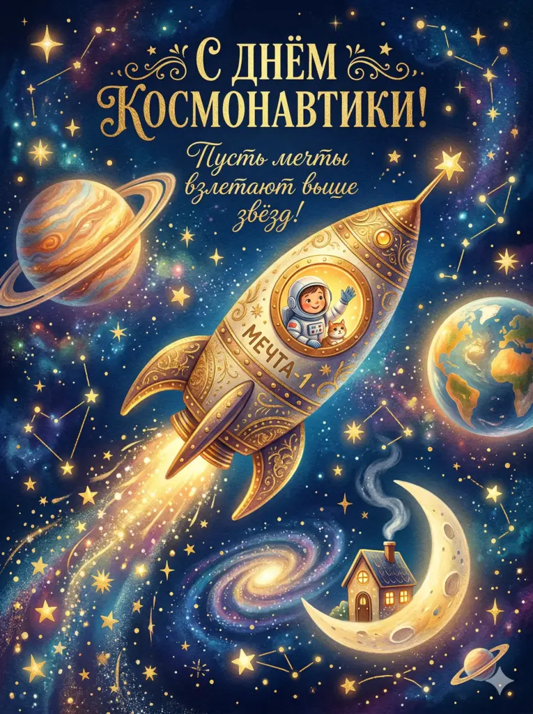 Открытка С Днем космонавтики